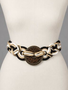 Vintage Glam Rock Braided Rope Statement Waist Belt S 27.5" Leopard Accent